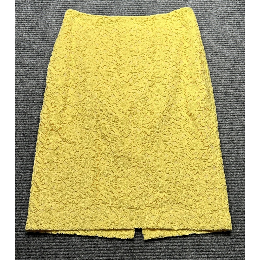 Talbots Skirt Womens‎ 4 Yellow Lace Floral Lined Pencil Career Work Office Chic